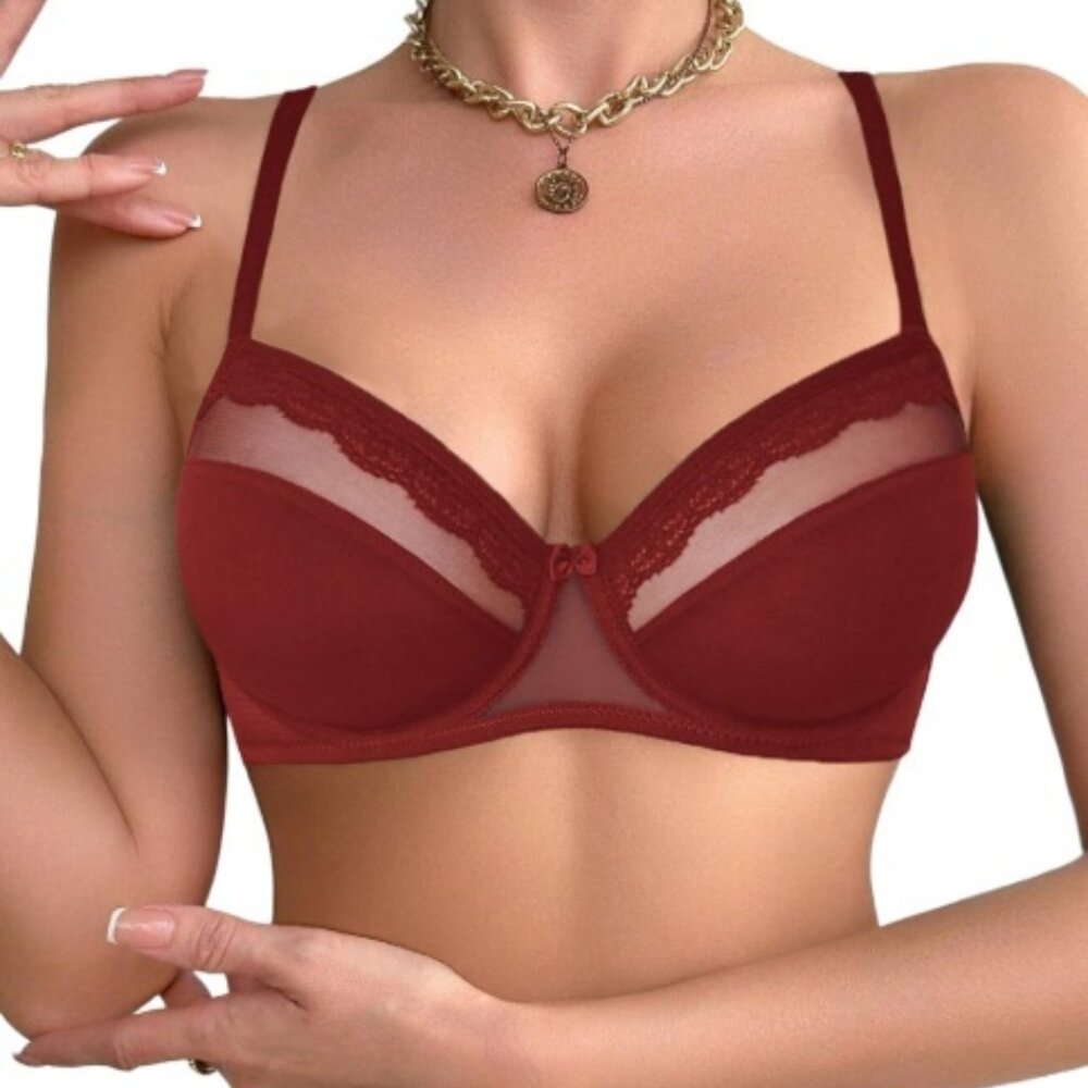 Avidlove Lace Underwire Bra Unlined Sheer Full Coverage Bralette Sz *S*